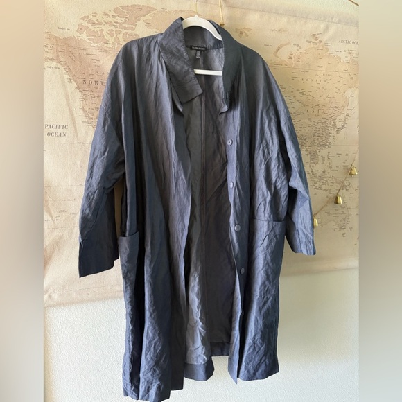 Eileen Fisher Jacket Organic Denim Cotton Metallic Thread Coat Size XL Oversized - Picture 2 of 13